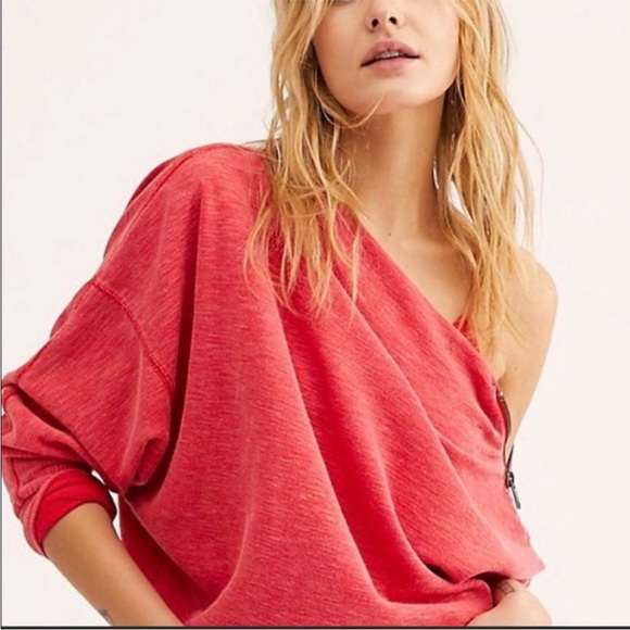 Free People We The Free Thermal Nikala Zip Shoulder Top size XS in Coral - Picture 1 of 6